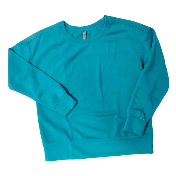 Mondetta Women's L Drop Shoulder Scuba Crewneck Relaxed Sweatshirt Stretch Teal - Picture 1 of 12